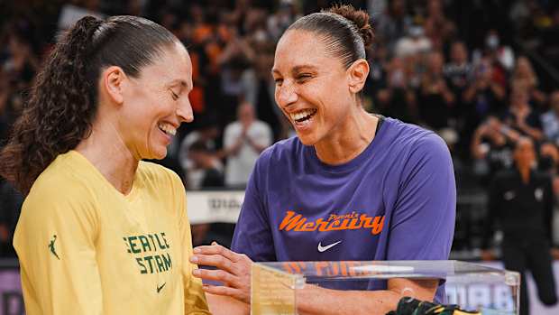 Sue Bird and Diana Taurasi laughing